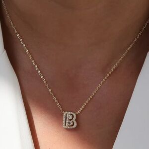 Gold plated Initial Necklace Diamond Zircon Letter B Initial Charm Necklace 18K